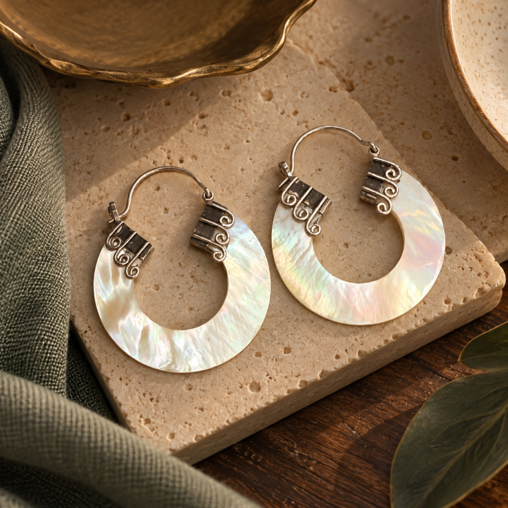 Pearl Arc Silver Hoops