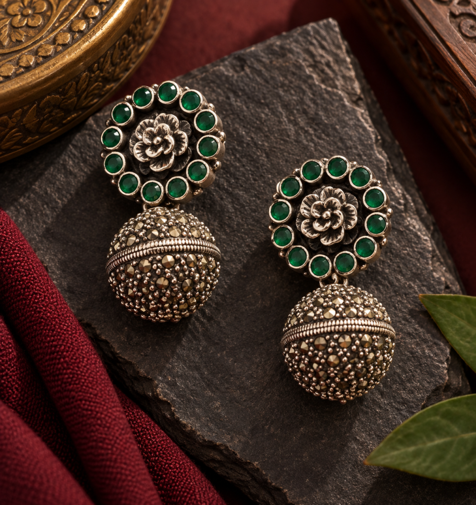 Emerald Bloom Jhumkas