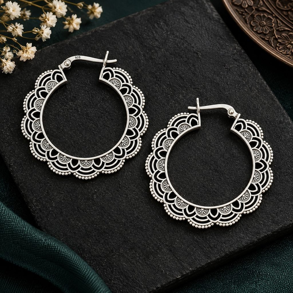 Silver Mandala Hoops