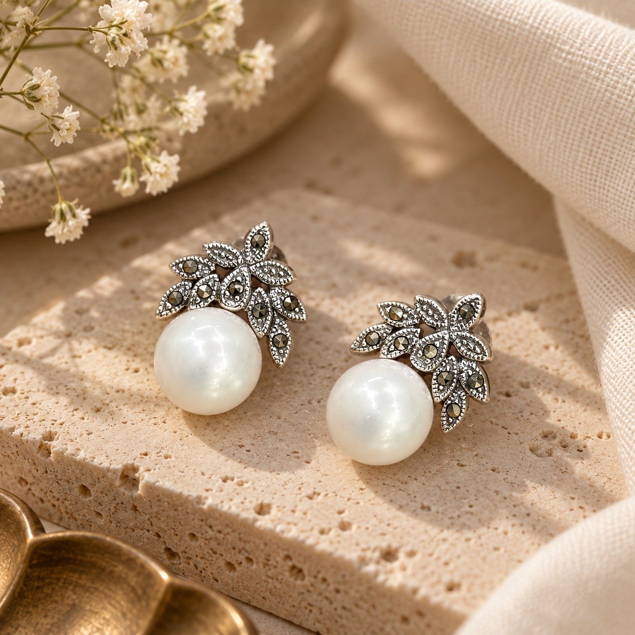 Pearl Bloom Silver Studs
