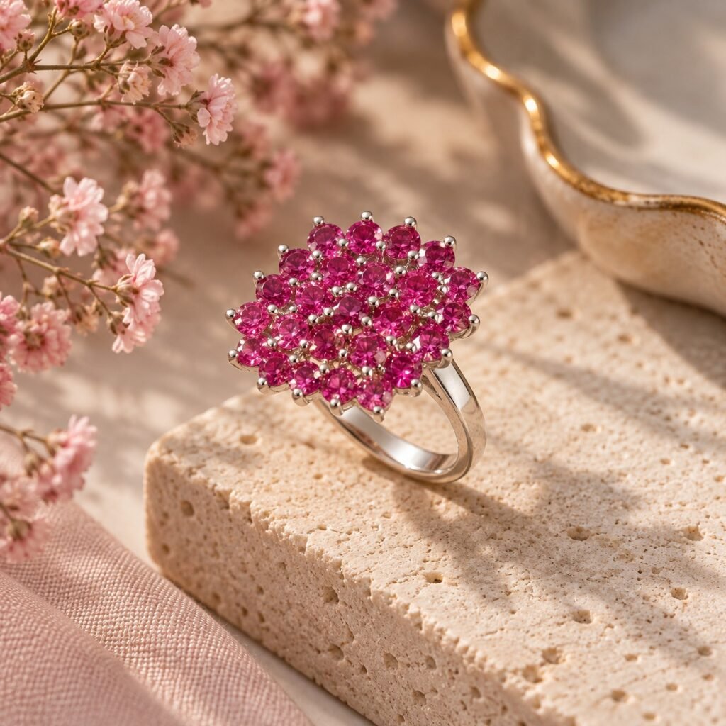 Pink Bloom Silver Ring